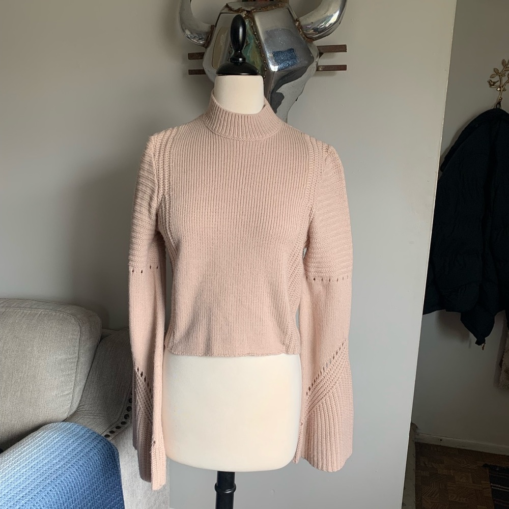 Cropped, Bell Sleeve, Mock neck knot sweater